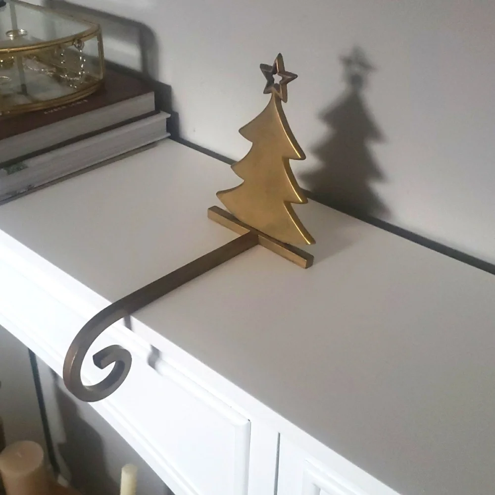 Vintage Cost Plus Brass Christmas Tree Stocking Holder For Mantel
